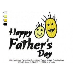 100x100 Happy Father Day Embroidery Design Instant Download
